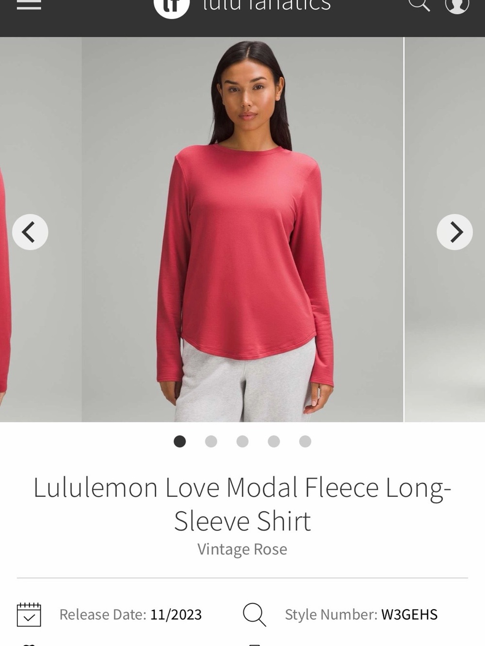 Lululemon Love Modal Fleece LS Shirt- Vintage Rose